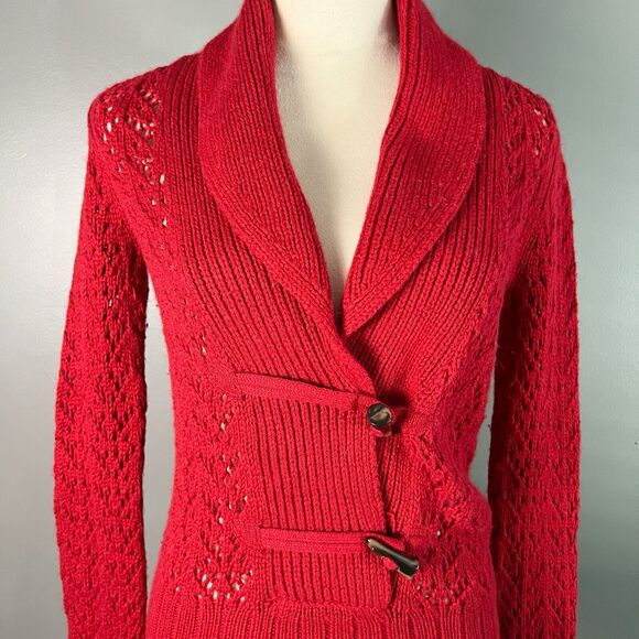 Old Navy Womens S Sweater Wool Angora Shawl Collar Lace Red Cottagecore Regency - Picture 2 of 12